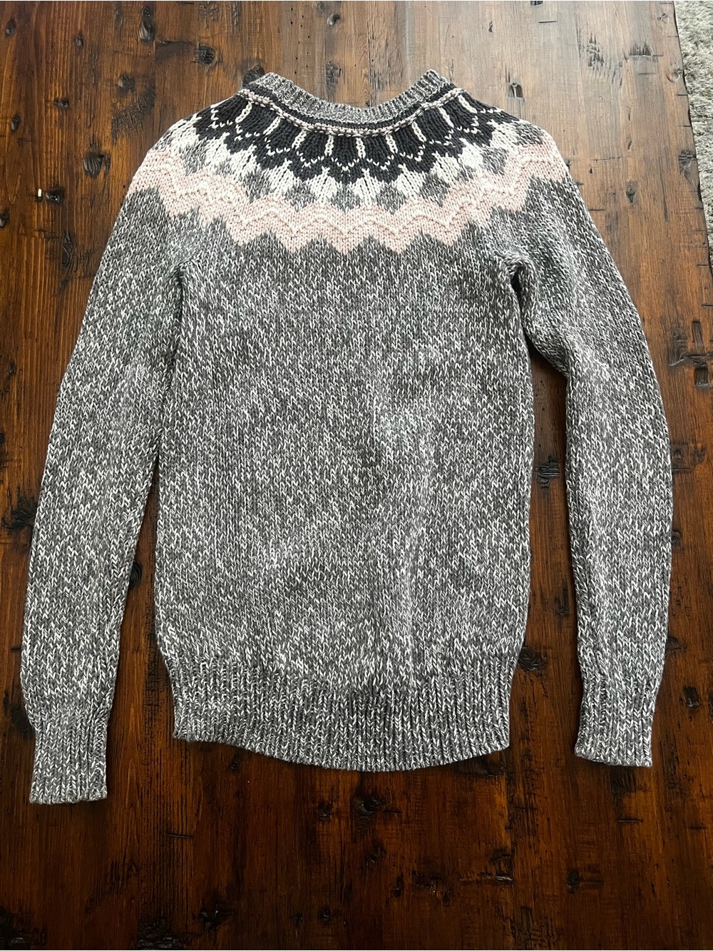 Bass Gray Marled Fair Isle Yoke Sweater with Pink & Black Accents